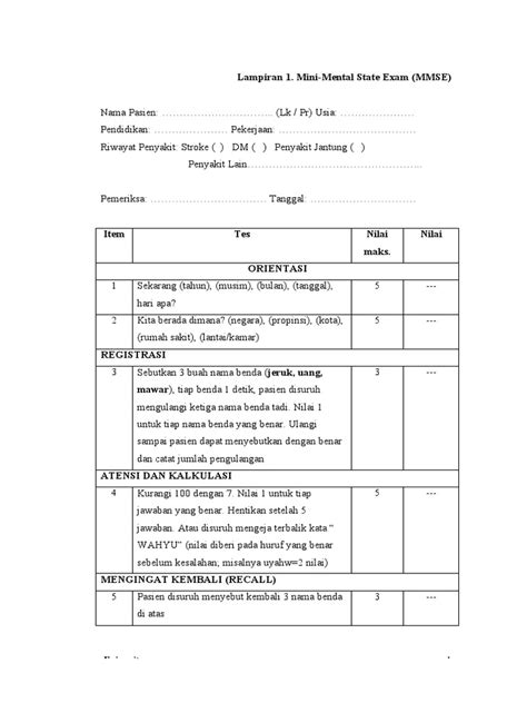 Form Mini Mental State Exam Pdf