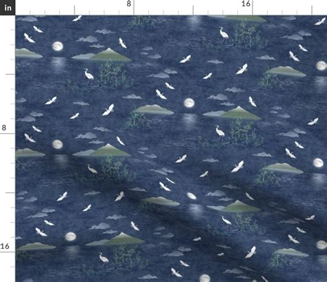 Moonrise With Cranes And Bamboo Small Spoonflower