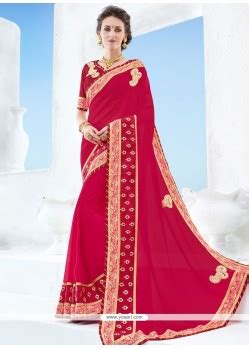 Buy Orange And Red Patch Border Work Faux Chiffon Half N Half Saree