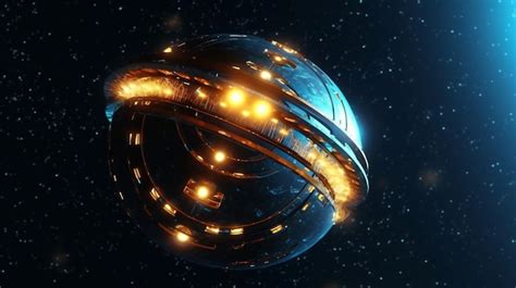 Premium AI Image | glowing spaceship orbits sphere in deep space generated