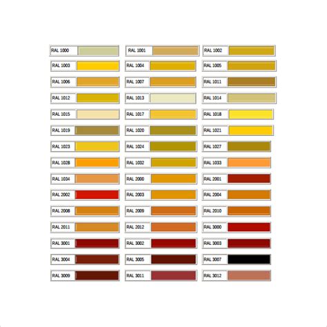 Ral Color Chart Printable