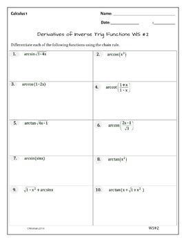 Derivatives Of Inverse Trig Functions 2 WS 20 Problems Sol Distance