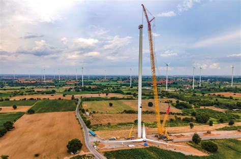 Panoramablick Auf Windpark Oder Windpark Im Wiesenfeld Sind Eine Der