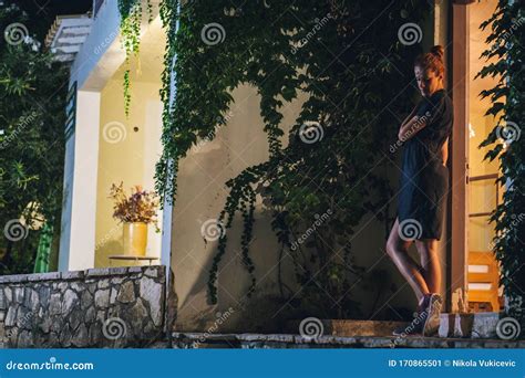 Woman Posing Next To The Door Stock Image Image Of Adult Night