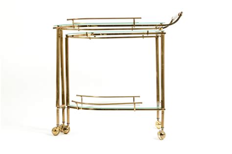 Mid 20th Century Brass Glass Three Tier Swivel Wheeled Bar Cart La