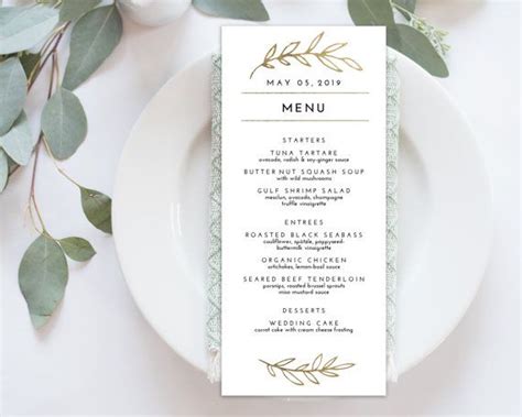 Wedding Menu Printable Printable Dinner Menu Editable Template