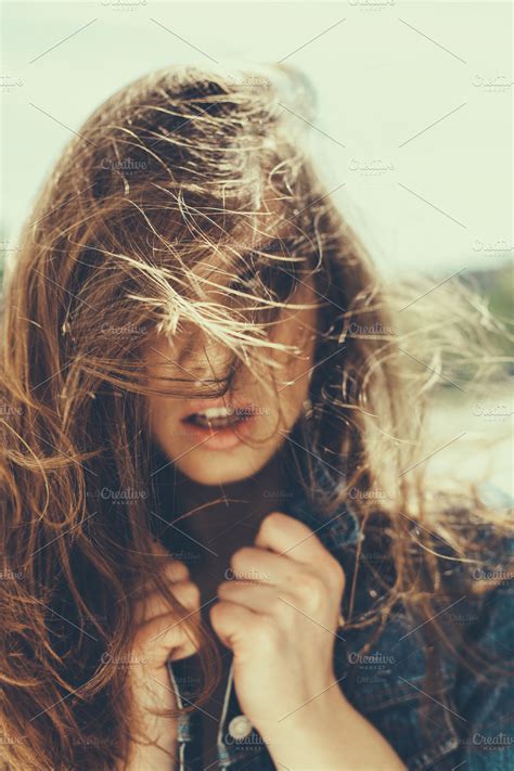 Girl With Windy Hair High Quality People Images Creative Market