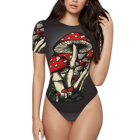 Easygdp Red Mushrooms Womens One Piece Swimsuit Slim Fit Crew Neck