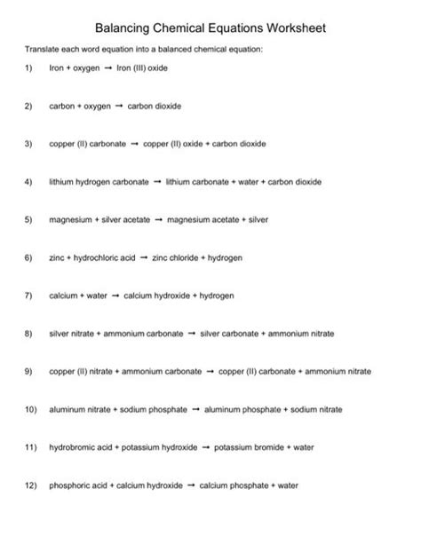 Solved Balancing Chemical Equations Worksheet Translate Each Chegg