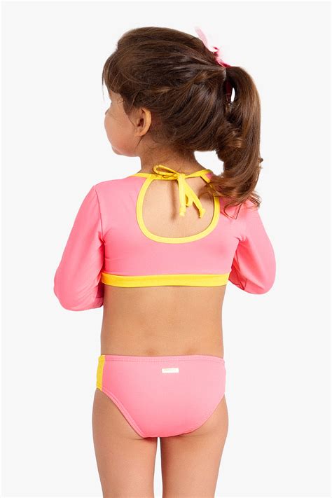 Biquíni cropped bebê e infantil rosa e amarelo Lojista Dedeka