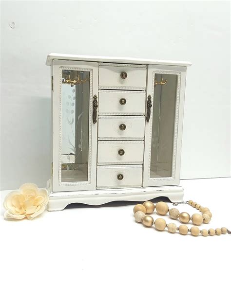 Shabby Chic Wooden Jewelry Armoire Painted Antique White Etsy