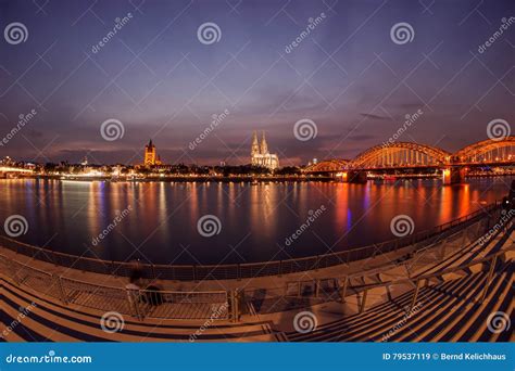 Illuminated Cologne Cathedral and Bridge at Night in Cologne Stock ...