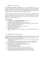 HRM Job Title And Job Specifications Docx 1 Job Title Marketing