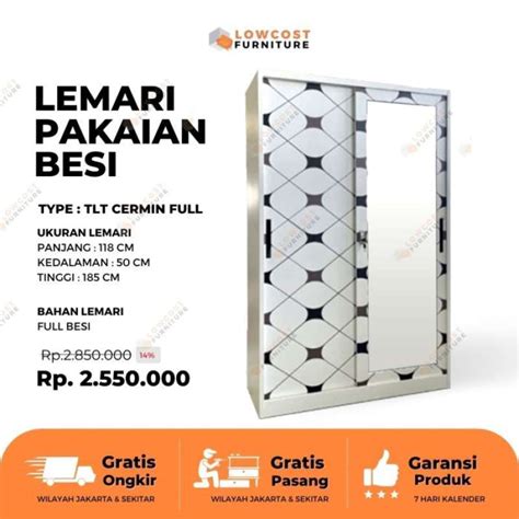 Jual Lemari Pakaian Besi Jumbo Pintu Sliding Tlt Cermin Full Di