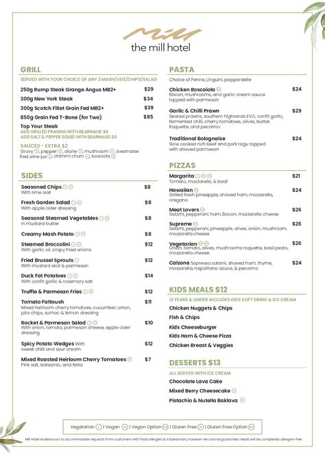 Bistro Menu — The Mill Hotel