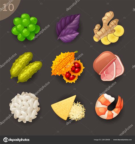 Set Cartoon Style Various Food Ingredients — Stock Vector © Kolopach 226128406