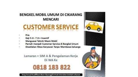 INFO Lowongan Kerja Customer Service Di Bengkel Mobil Umum Di Cikarang