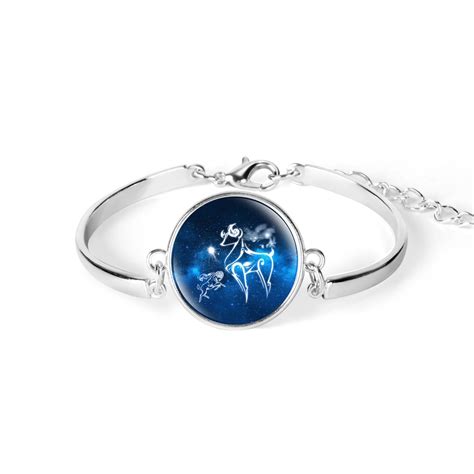 12 Constellation Bracelet Zodiac Sign Charm Glass Cabochon Bangle