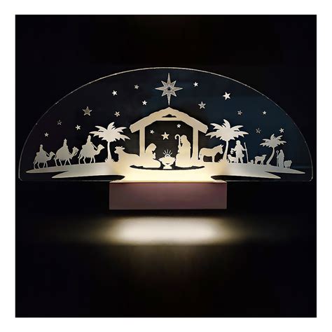 Crèche de Noël lumineuse en plexigglass et bois scène de nativité