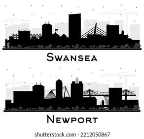 Newport Swansea Wales City Skyline Silhouette Stock Illustration