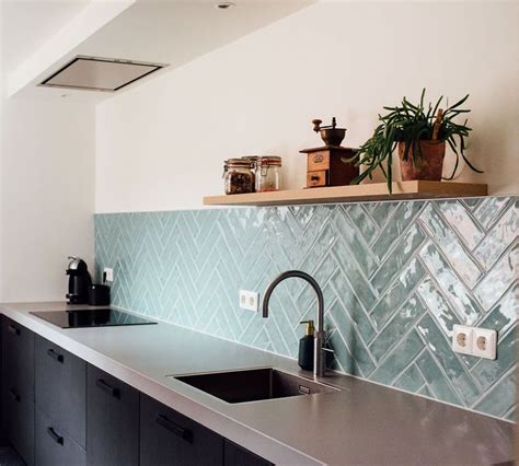 City Half Tile Seagreen Zeegroen Turquoise Visgraat Tegel 7 5 X 30 Cm