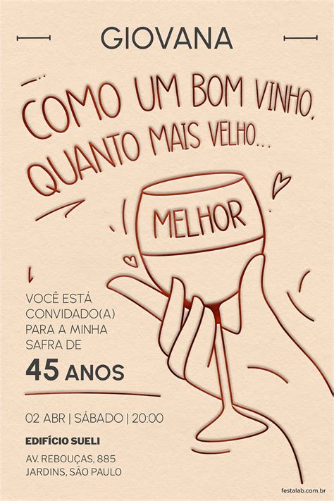 Criar convite de aniversário Convite Bom Vinho FestaLab