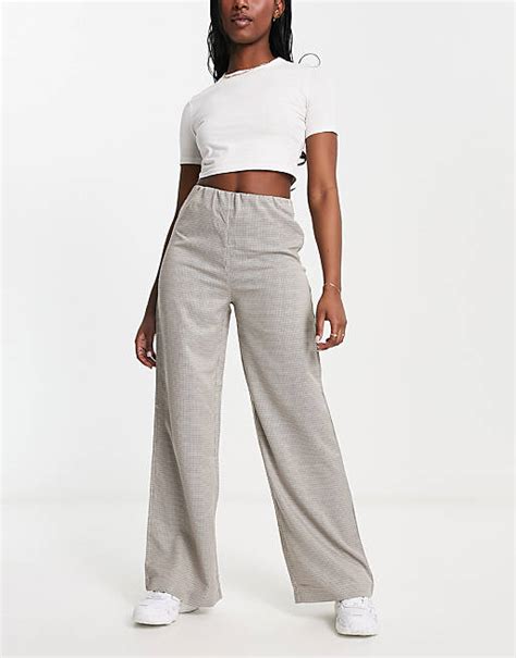 Heartbreak Wide Leg Pants In Neutral Houndstooth Asos