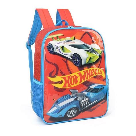 Mochila Costas Hot Wheels Laranja E Azul Luxcel Superia Papelaria