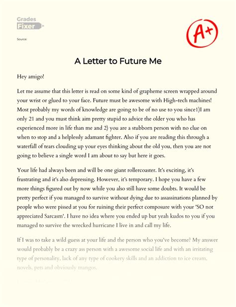 Dear Future Me: Letter to Future Self: [Essay Example], 826 words ...