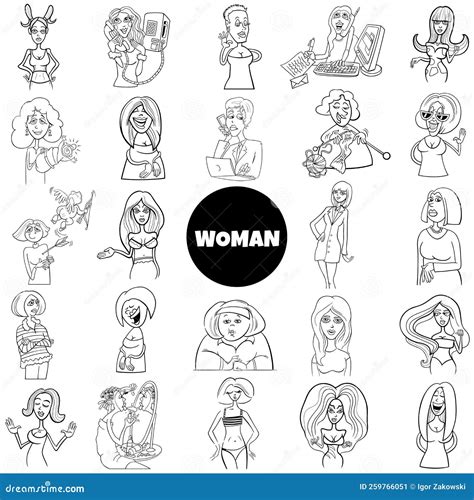 Caricatura En Blanco Y Negro De Mujeres Y Ni As Personajes De Un Gran