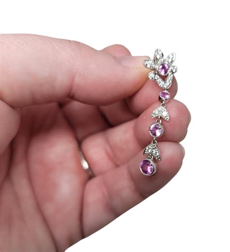 Tiffany And Co Pink Sapphire And Diamond Floral Dangle Pierced