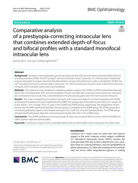 Pdf Comparative Analysis Of A Presbyopia Correcting Intraocular Lens That Combines Extended