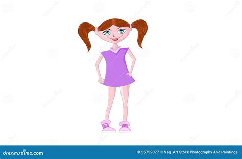 Menina Dos Desenhos Animados No Vestido Roxo No Fundo Branco Ilustração