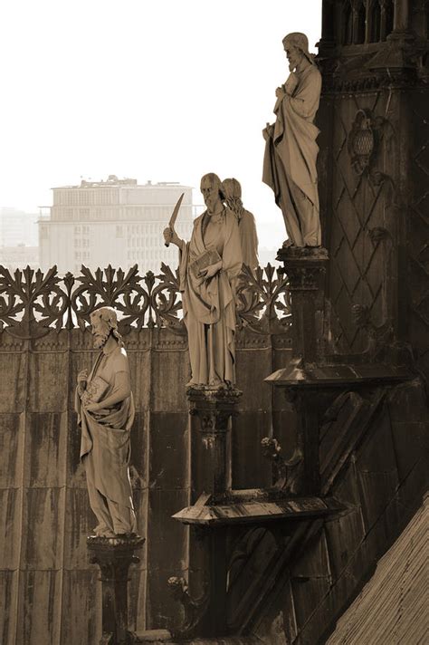 Notre Dame Cathedral Rooftop Apostle Statues Paris France Sepia Photograph By Shawn Obrien Pixels