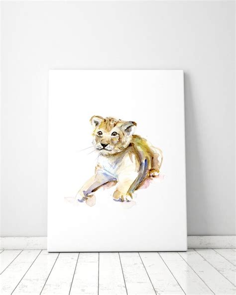 Lion cub Art Baby lion watercolor painting art print