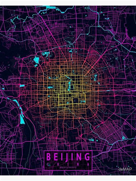 Beijing City Map Of China Neon Poster For Sale By Demap Redbubble