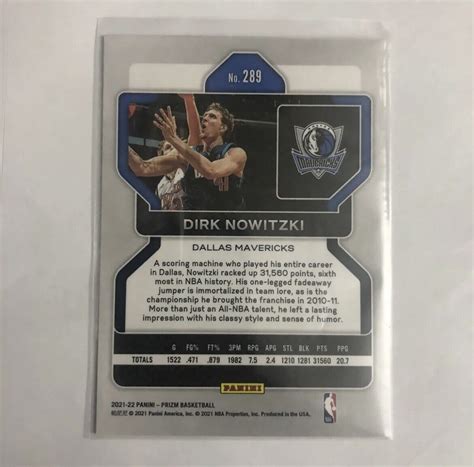 Dirk Nowitzki 2021 22 Panini Prizm Base Card 289 Dallas Mavericks EBay