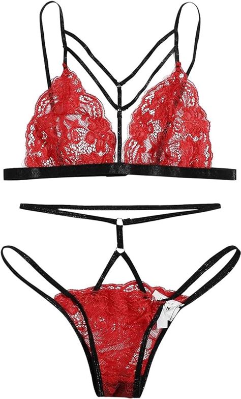 Weihnachten Rote Bh Thong Slips Dessous Sets Damen Sexy Blumen Spitze