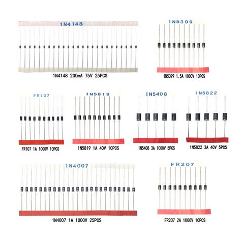 8 Values 100pcs Total Commonly Used Diode Sample Kit 1n4148 4007 5819