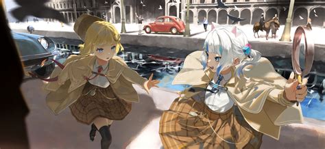 Wallpaper Anime Girls Watson Amelia Gawr Gura Water Magnifying