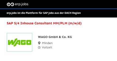 Sap S 4 Inhouse Consultant Mm Plm M W D Erp Jobs Sap Jobs Sap