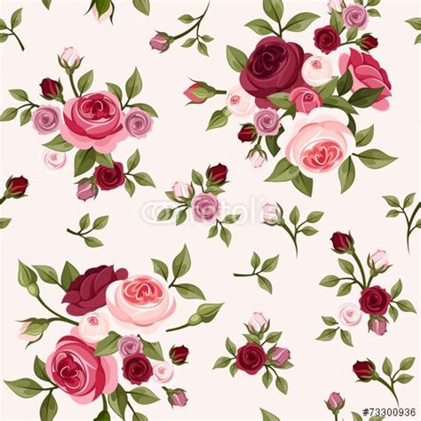 Seamless Pattern With Red And Pink Roses Vector Illustration