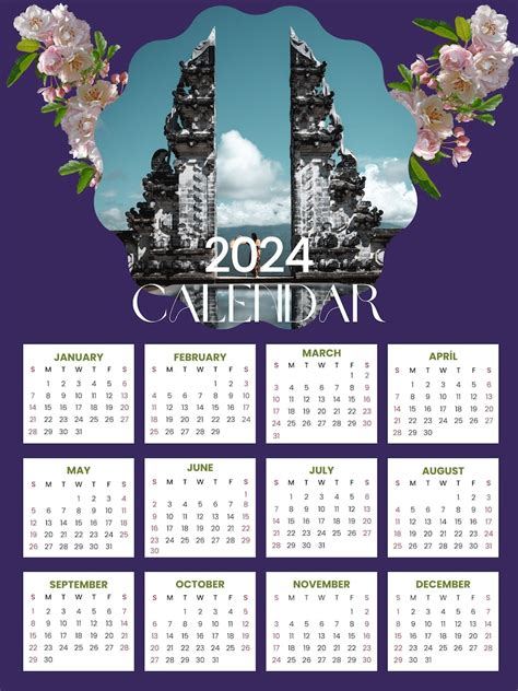 2024 Calendar 2024 Travel Calendar Monthly Calendar Travel Wall