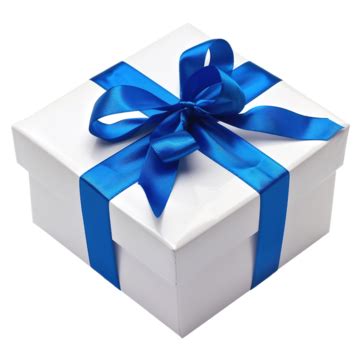 White Gift Box With Blue Ribbon Isolated Gift Present Blue PNG