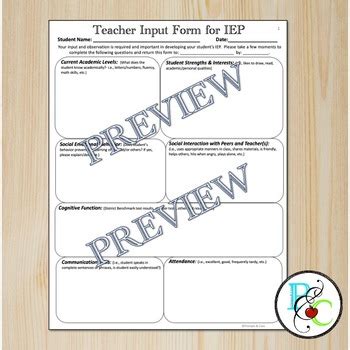 Teacher Input Form For IEP By Prompts And Cues TPT