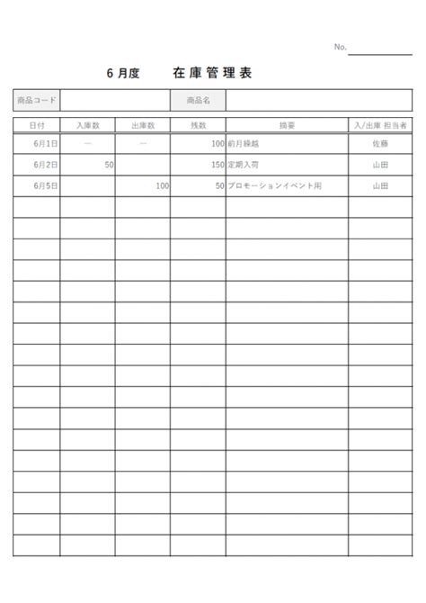 在庫管理表のテンプレート・excel 無料のビジネス書式テンプレート