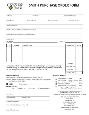 Fillable Online Smith Smith Purchase Order Form Fax Email Print Pdffiller