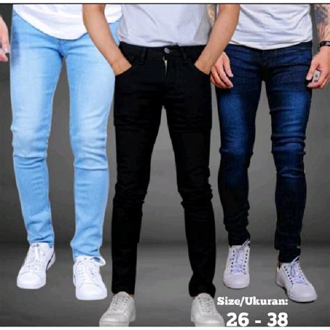 Jual Cod Celana Jeans Pria Lelaki Dewasa Pensil Hitam Slimfit Abu