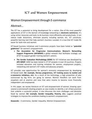 Ict And Women Empowerment Pdf