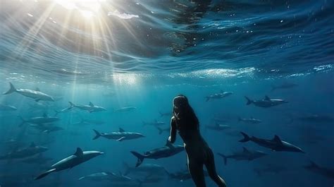 Premium Ai Image Underwater Photo Of A Beautiful Girl In The Ocean